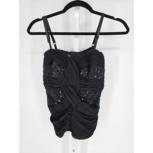 Y2K Uno Core Womens Sz S Sleeveless Ruffled Formal Top Black Sequin Bodice - Picture 1 of 5
